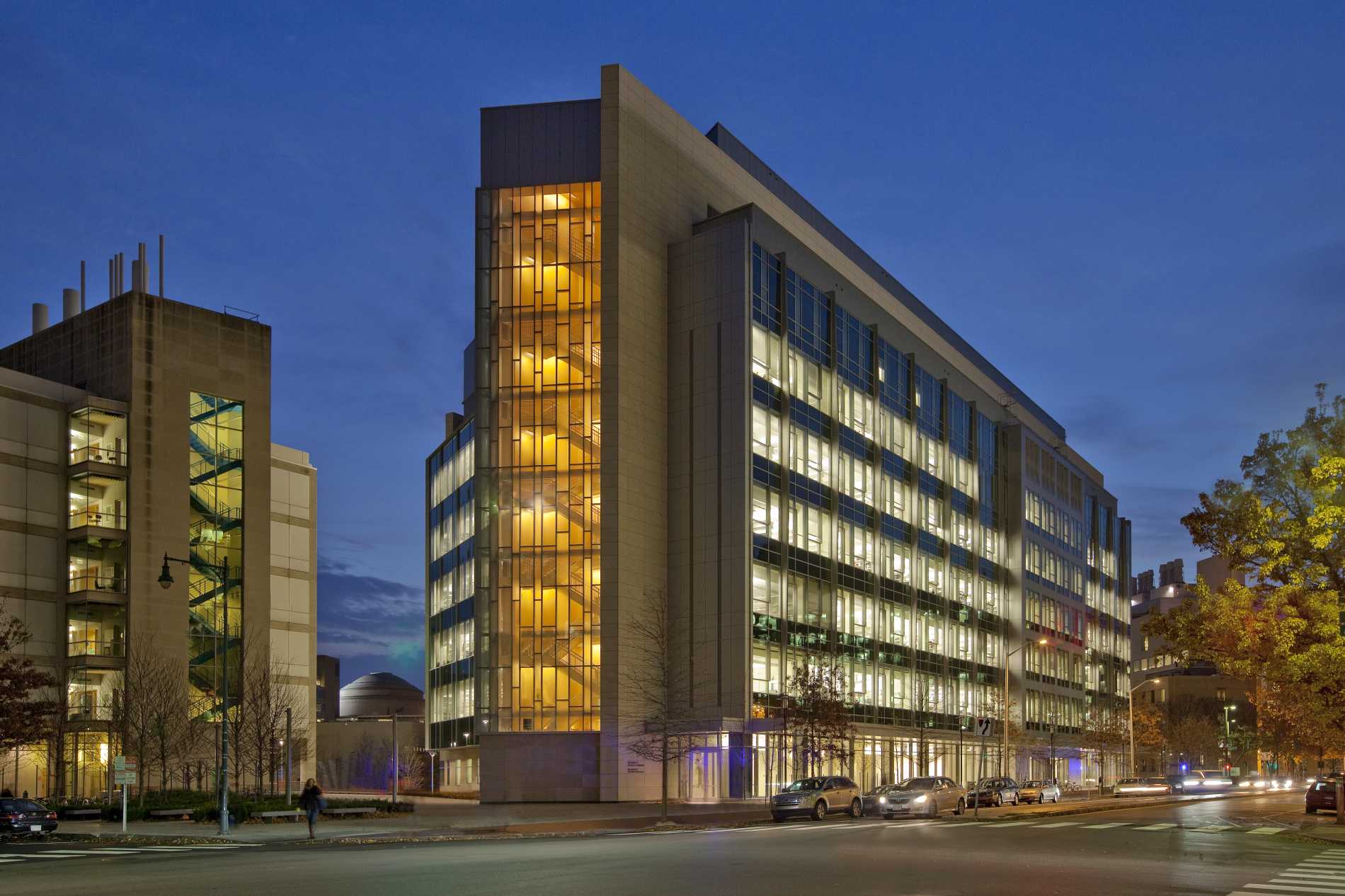 External night view Koch Institute for Integrative Cancer Research at MIT